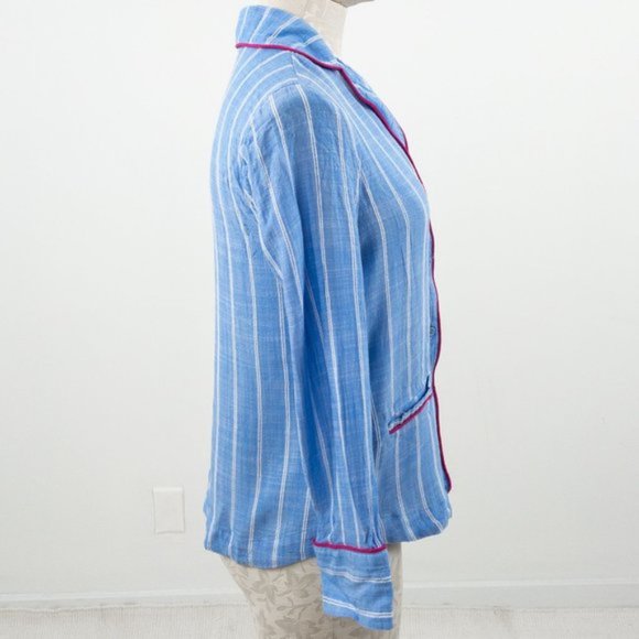 Anthropologie XS Striped Pajama Buttondown Blue - Picture 6 of 9